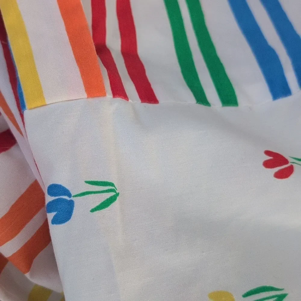 Vintage rainbow stripes and floral print twin bed skirt‎